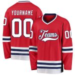 Personalized Red White-Navy Hockey Jersey Team Custom Name and Number