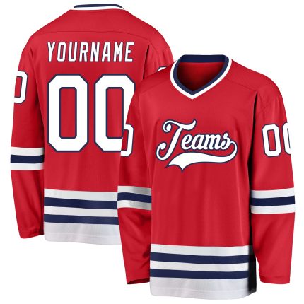 Personalized Red White-Navy Hockey Jersey Team Custom Name and Number