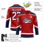 Personalized Red White-Navy Hockey Lace Neck Jersey Team Custom Name and Number