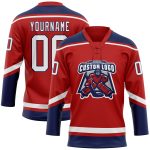 Personalized Red White-Navy Hockey Lace Neck Jersey Team Custom Name and Number