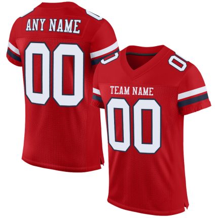 Personalized Red White-Navy Mesh Authentic Football Jersey