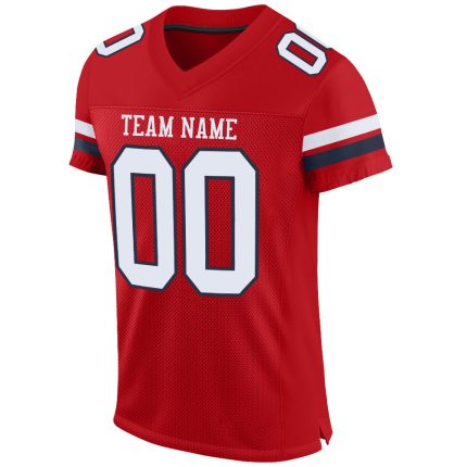 Personalized Red White-Navy Mesh Authentic Football Jersey
