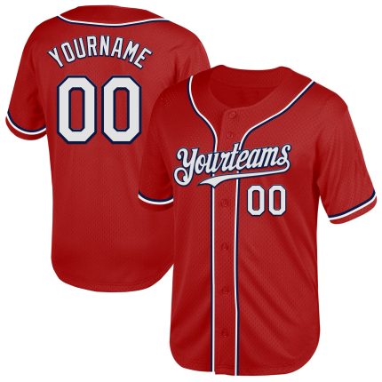 Personalized Red White-Navy Mesh Authentic Throwback Baseball Jersey Team Custom Name and Number