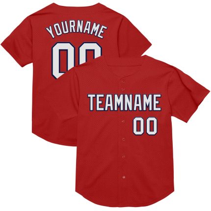 Personalized Red White-Navy Mesh Authentic Throwback Baseball Jersey