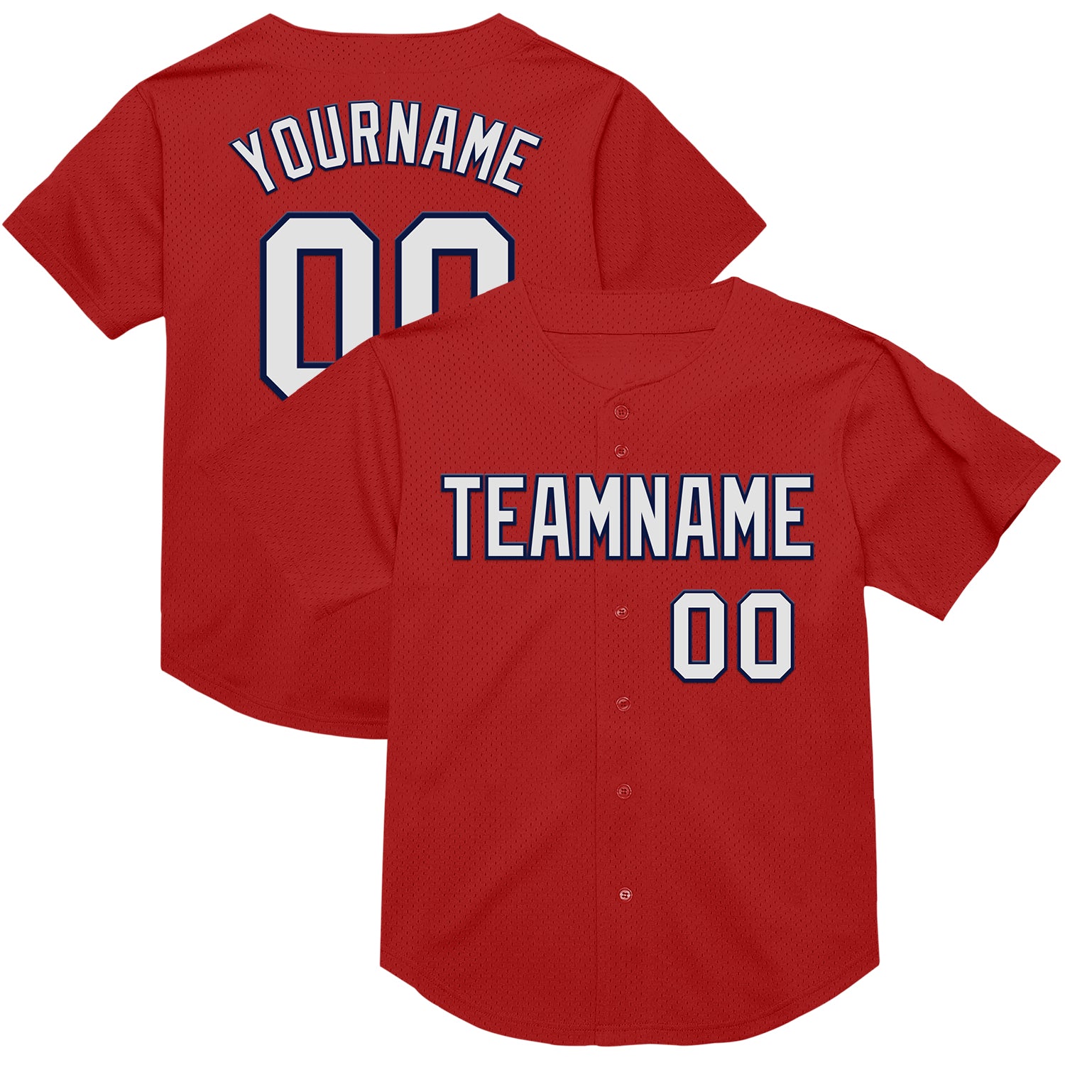 Personalized Red White-Navy Mesh Authentic Throwback Baseball Jersey