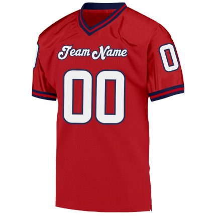 Personalized Red White-Navy Mesh Authentic Throwback Football Jersey Team Custom Name and Number