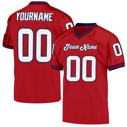 Personalized Red White-Navy Mesh Authentic Throwback Football Jersey Team Custom Name and Number