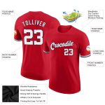 Personalized Red White-Navy Performance T-Shirt Team Custom Name and Number