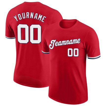 Personalized Red White-Navy Performance T-Shirt Team Custom Name and Number