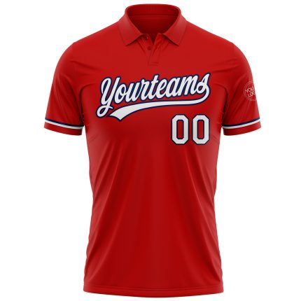 Personalized Red White-Navy Performance Vapor Golf Polo Shirt Team Custom Name and Number