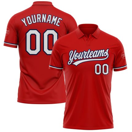 Personalized Red White-Navy Performance Vapor Golf Polo Shirt Team Custom Name and Number