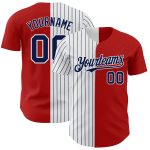 Personalized Red White-Navy Pinstripe Authentic Split Fashion Baseball Jersey Team Custom Name and Number