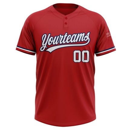 Personalized Red White-Navy Two-Button Unisex Softball Jersey Team Custom Name and Number