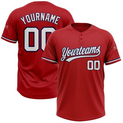 Personalized Red White-Navy Two-Button Unisex Softball Jersey Team Custom Name and Number