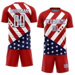 Personalized Red White-Navy Vintage American Flag Sublimation Soccer Uniform Jersey Team Custom Name and Number