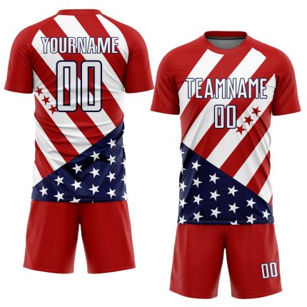 Personalized Red White-Navy Vintage American Flag Sublimation Soccer Uniform Jersey Team Custom Name and Number