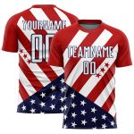 Personalized Red White-Navy Vintage American Flag Sublimation Soccer Uniform Jersey Team Custom Name and Number