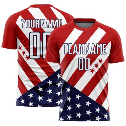 Personalized Red White-Navy Vintage American Flag Sublimation Soccer Uniform Jersey Team Custom Name and Number