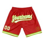 Personalized Red White-Neon Green Authentic Throwback Basketball Shorts Team Custom Name and Number