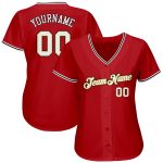 Personalized Red White-Old Gold Authentic Baseball Jersey