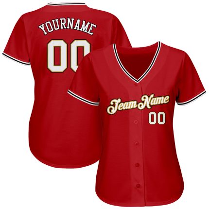 Personalized Red White-Old Gold Authentic Baseball Jersey