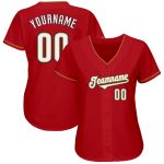 Personalized Red White-Old Gold Authentic Baseball Jersey Team Custom Name and Number