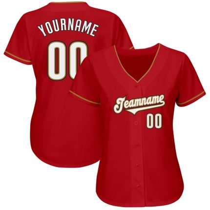 Personalized Red White-Old Gold Authentic Baseball Jersey Team Custom Name and Number