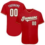 Personalized Red White-Old Gold Authentic Baseball Jersey Team Custom Name and Number