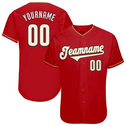 Personalized Red White-Old Gold Authentic Baseball Jersey Team Custom Name and Number