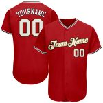Personalized Red White-Old Gold Authentic Baseball Jersey