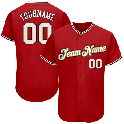 Personalized Red White-Old Gold Authentic Baseball Jersey