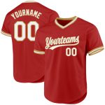 Personalized Red White-Old Gold Authentic Throwback Baseball Jersey Team Custom Name and Number