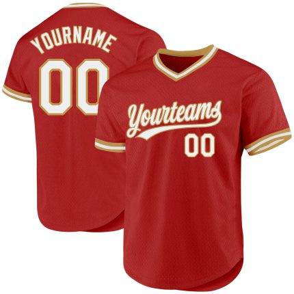 Personalized Red White-Old Gold Authentic Throwback Baseball Jersey Team Custom Name and Number