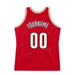 Personalized Red White-Old Gold Authentic Throwback Basketball Jersey Team Custom Name and Number