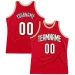 Personalized Red White-Old Gold Authentic Throwback Basketball Jersey Team Custom Name and Number