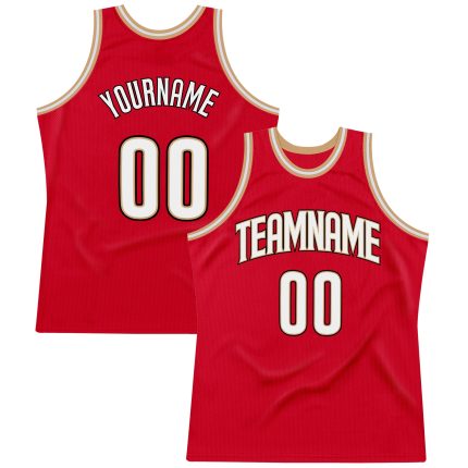 Personalized Red White-Old Gold Authentic Throwback Basketball Jersey Team Custom Name and Number