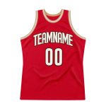 Personalized Red White-Old Gold Authentic Throwback Basketball Jersey Team Custom Name and Number