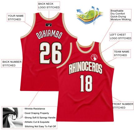 Personalized Red White-Old Gold Authentic Throwback Basketball Jersey Team Custom Name and Number