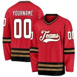 Personalized Red White-Old Gold Hockey Jersey