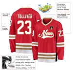 Personalized Red White-Old Gold Hockey Jersey Team Custom Name and Number