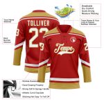 Personalized Red White-Old Gold Hockey Lace Neck Jersey Team Custom Name and Number