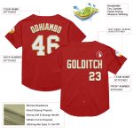 Personalized Red White-Old Gold Mesh Authentic Throwback Baseball Jersey