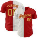 Personalized Red White-Old Gold Pinstripe Authentic Split Fashion Baseball Jersey Team Custom Name and Number