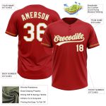 Personalized Red White-Old Gold Two-Button Unisex Softball Jersey Team Custom Name and Number