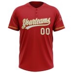 Personalized Red White-Old Gold Two-Button Unisex Softball Jersey Team Custom Name and Number