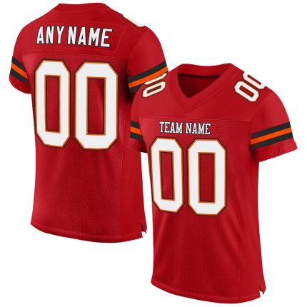 Personalized Red White-Orange Mesh Authentic Football Jersey Team Custom Name and Number