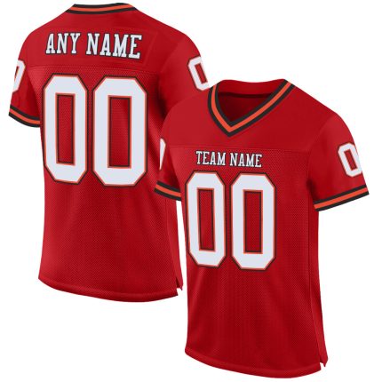 Personalized Red White-Orange Mesh Authentic Throwback Football Jersey Team Custom Name and Number