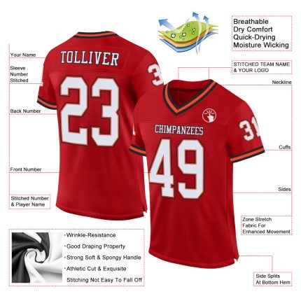 Personalized Red White-Orange Mesh Authentic Throwback Football Jersey Team Custom Name and Number