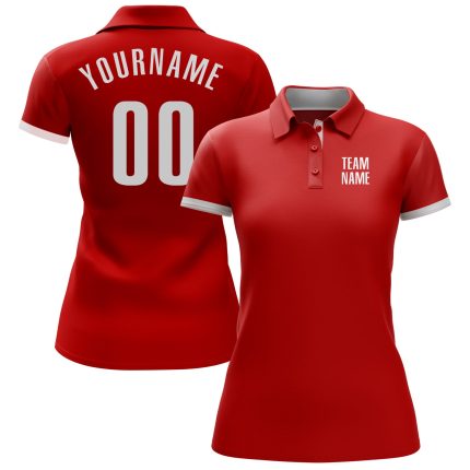 Personalized Red White Performance Golf Polo Shirt Team Custom Name and Number