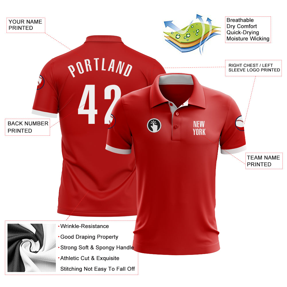 Personalized Red White Performance Golf Polo Shirt Team Custom Name and Number Personalized Red White Performance Golf Polo Shirt Team Custom Name and Number - Image 3